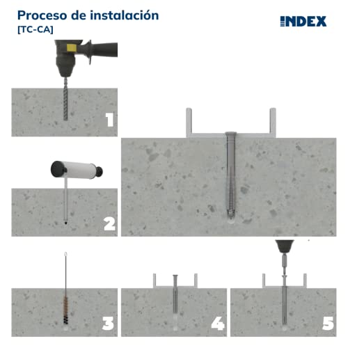 INDEX Fixing Systems TC-CA - Pack de 100 tacos clavables premontados con tornillo rosca-arpón y cabeza avellanada (recubrimiento cincado, poliamida 6.6, 6 x 40 mm, diámetro de 6 mm)